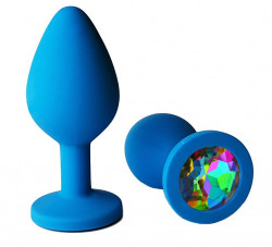 Голубая анальная пробка с радужным кристаллом - 7 см. Голубая анальная пробка с радужным кристаллом - 7 см.
