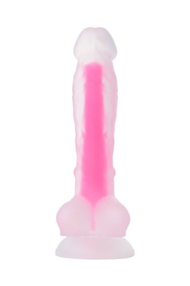 Прозрачно-розовый фаллоимитатор, светящийся в темноте, Tony Glow - 20 см.