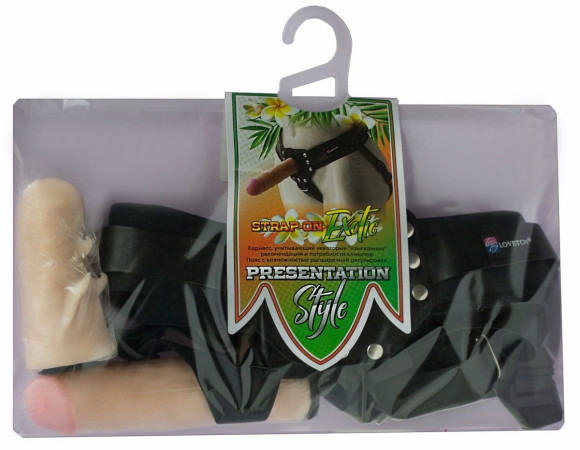 Черный пояс-трусики с двумя телесными насадками  Экзотик-Linda  - 15,2 и 10 см.