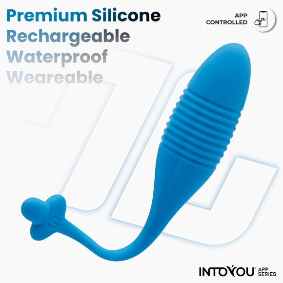 Синее интерактивное виброяйцо с поступательными движениями Thrusting Egg