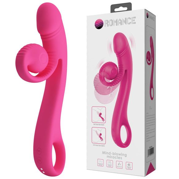 Розовый вибратор Beau с подвижным отростком-улиткой - 23 см.