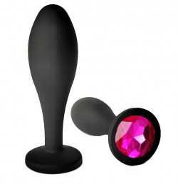 Черная анальная пробка с розовым кристаллом - 7,7 см. Черная анальная пробка с розовым кристаллом - 7,7 см.