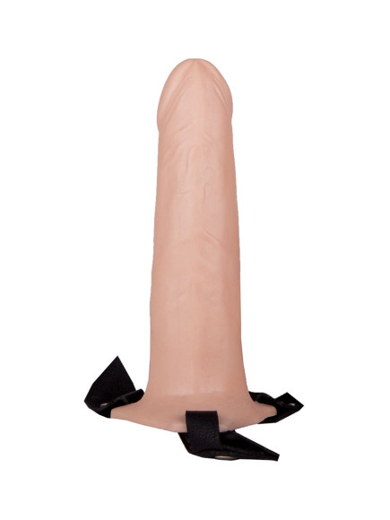 Пустотелый реалистичный фаллопротез на ремешках с заклепками - 16,5 см. Пустотелый реалистичный фаллопротез на ремешках с заклепками - 16,5 см.