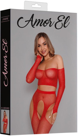 Эффектный сетчатый комплект: топ с рукавами и чулки на поясе Эффектный сетчатый комплект: топ с рукавами и чулки на поясе