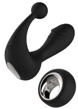 Черный вибромассажер со стимулятором клитора HELIOS REMOTE Черный вибромассажер со стимулятором клитора HELIOS REMOTE