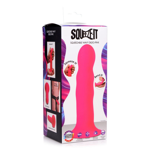 Розовый гибкий фаллоимитатор Squeeze-It Wavy Dildo - 18,3 см.