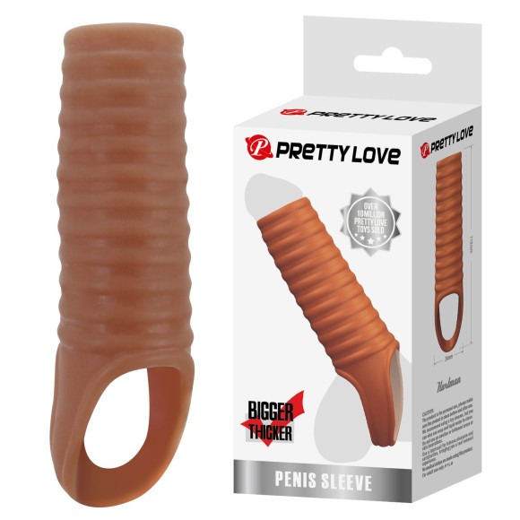 Телесная насадка на пенис с ребрышками и подхватом мошонки