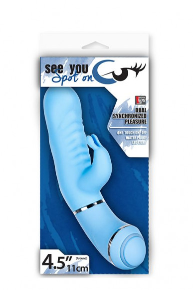 Голубой вибратор с клиторальным отростком SEE YOU SPOT ON