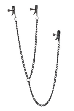 Черные зажимы на соски и клитор на цепочке Deluxe Nipple & Clit Clamps