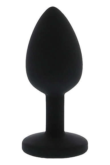 Черная гладкая анальная пробка с розовым кристаллом Silicone Diamond Plug - 7 см.
