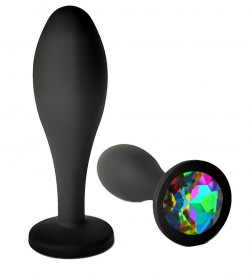 Черная анальная пробка с радужным кристаллом - 9,5 см.