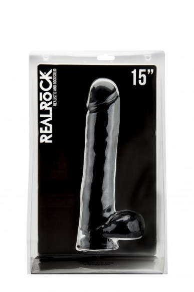 Чёрный фаллоимитатор Realistic Cock 15 With Scrotum - 38 см. Чёрный фаллоимитатор Realistic Cock 15 With Scrotum - 38 см.