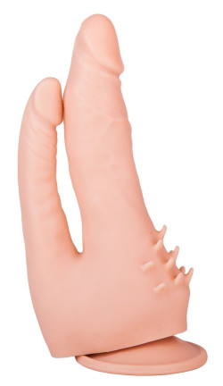 Двойной фаллоимитатор с шипами для массажа клитора - 21 см. Двойной фаллоимитатор с шипами для массажа клитора - 21 см.