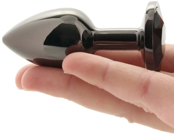 Черная алюминиевая анальная пробка с кристаллом - 7 см.