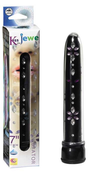 Чёрный вибратор со стразами по всей длине - 17,8 см. Чёрный вибратор со стразами по всей длине - 17,8 см.