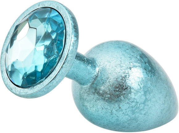 Голубая алюминиевая анальная пробка с кристаллом - 10 см.