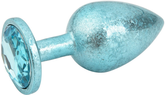 Голубая алюминиевая анальная пробка с кристаллом - 10 см.