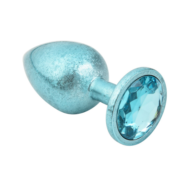 Голубая алюминиевая анальная пробка с кристаллом - 10 см.