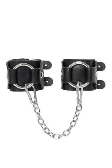 Черные кожаные наручники-браслеты с двумя ремешками