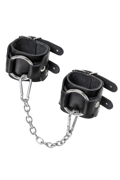 Черные кожаные наручники-браслеты с двумя ремешками