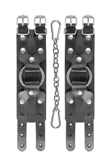 Черные кожаные наручники-браслеты с двумя ремешками
