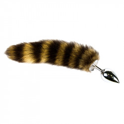 Большая серебристая анальная пробка с полосатым хвостом 