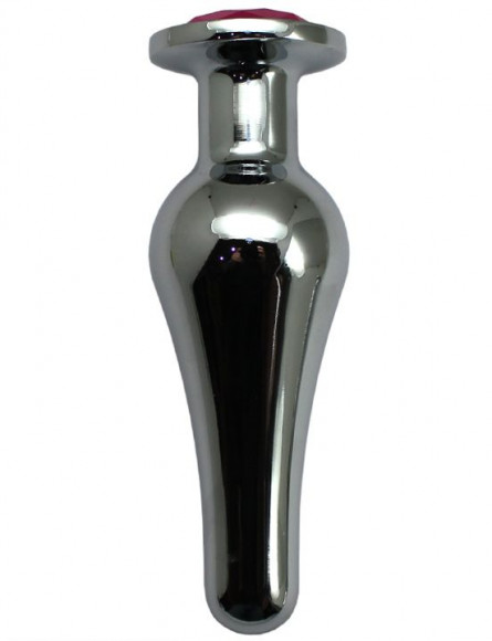 Серебристая анальная пробка с малиновым кристаллом - 13 см. Серебристая анальная пробка с малиновым кристаллом - 13 см.