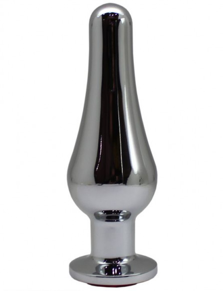 Серебристая анальная пробка с малиновым кристаллом - 13 см. Серебристая анальная пробка с малиновым кристаллом - 13 см.