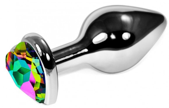 Серебристая анальная пробка с разноцветным кристаллом-сердечком - 6,8 см. Серебристая анальная пробка с разноцветным кристаллом-сердечком - 6,8 см.