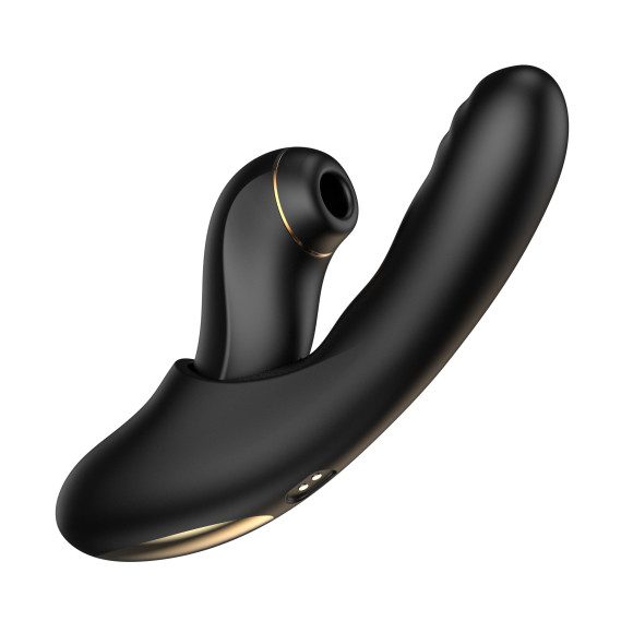 Черный вибратор с возвратно-поступательными движениями и вакуумом Fatima - 19,2 см.