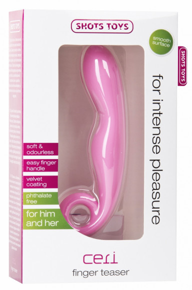 Розовый стимулятор Ceri с ручкой - 13,5 см.