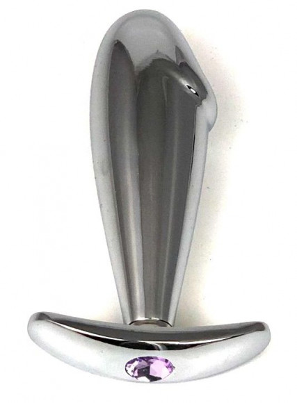 Серебристая пробка-фаллос с сиреневым кристаллом – 9,5 см.