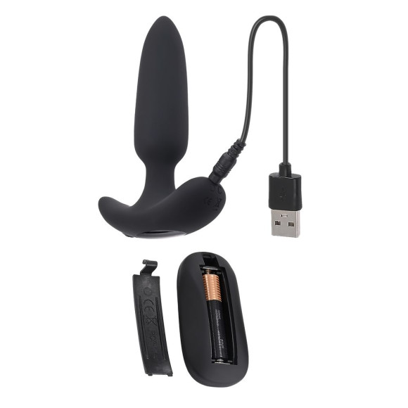 Черная анальная вибропробка с пультом ДУ Black Beauty - 11,3 см.