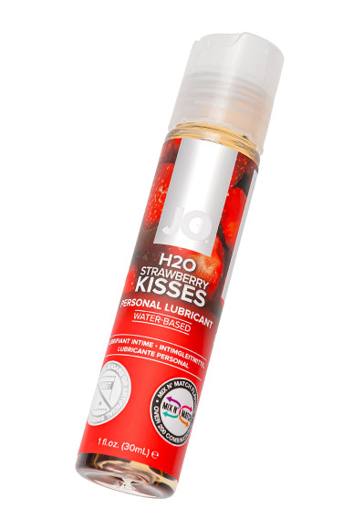 Лубрикант на водной основе с ароматом клубники JO Flavored Strawberry Kisses - 30 мл.