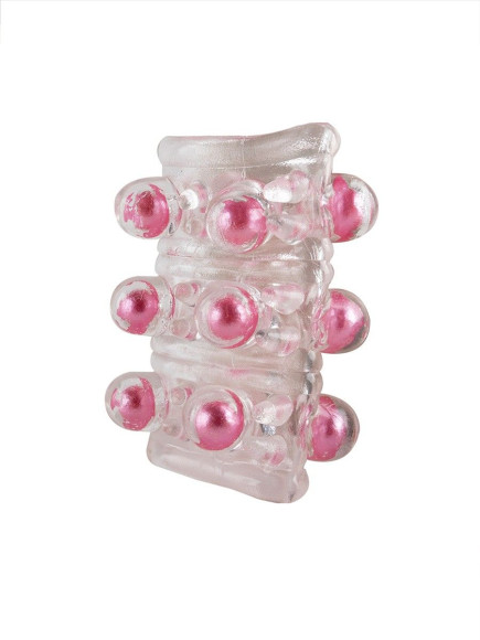 Прозрачная сквозная насадка на пенис с цветными шариками Прозрачная сквозная насадка на пенис с цветными шариками