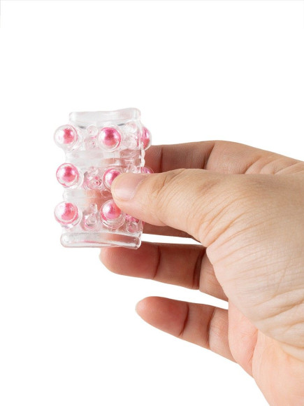 Прозрачная сквозная насадка на пенис с цветными шариками Прозрачная сквозная насадка на пенис с цветными шариками