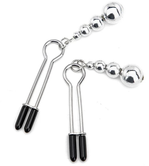 Серебристые зажимы на соски с бусинами