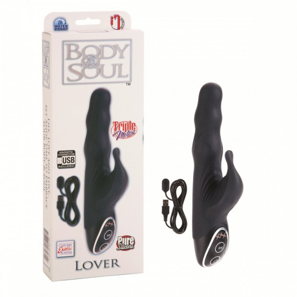 Чёрный заряжаемый вибратор Body & Soul Rechargeable Lover - 19,5 см.