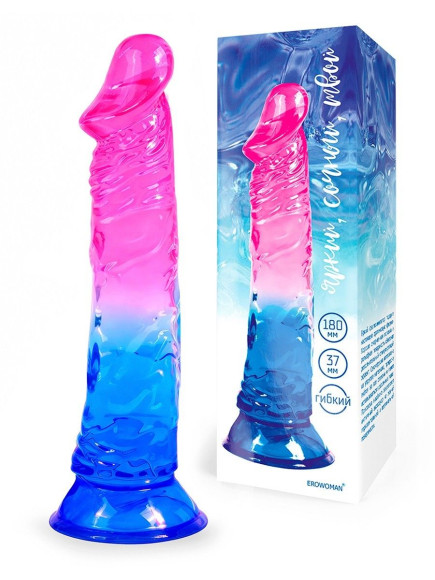 Яркий розово-синий фаллоимитатор с присоской