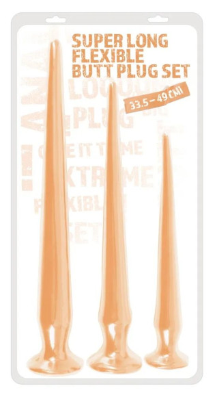 Набор из 3 телесных удлиненных анальных пробок Super Long Flexible Butt Plug Set Набор из 3 телесных удлиненных анальных пробок Super Long Flexible Butt Plug Set
