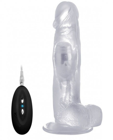 Прозрачный вибратор-реалистик Vibrating Realistic Cock 8  With Scrotum - 20 см.