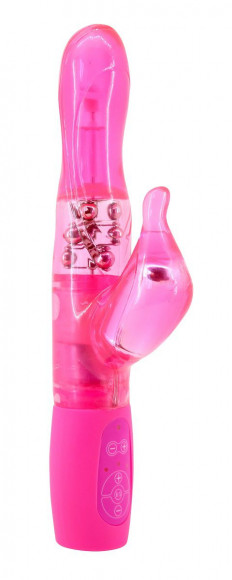 Розовый перезаряжаемый вибромассажёр с клиторальным стимулятором - 25 см. Розовый перезаряжаемый вибромассажёр с клиторальным стимулятором - 25 см.
