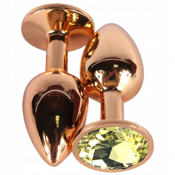 Бронзовая анальная пробка Vander с желтым кристаллом - 9,5 см.