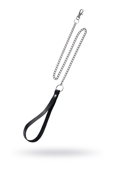 Поводок с ручкой из черной натуральной кожи и карабином для ошейника