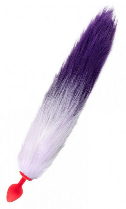 Красная анальная пробка с сиренево-фиолетовым хвостиком