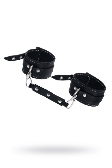 Черные двухслойные кожаные оковы с белой строчкой
