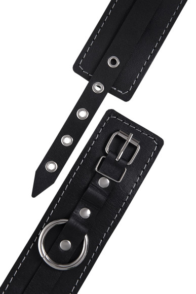 Черные двухслойные кожаные оковы с белой строчкой