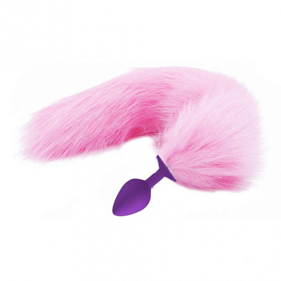 Фиолетовая анальная пробка с пушистым розовым хвостиком