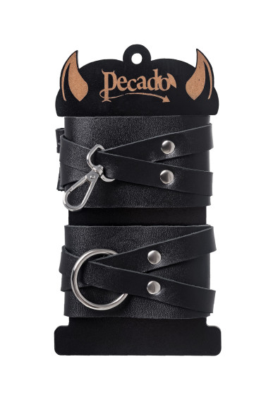 Черные кожаные оковы с двумя перекрёстными ремешками