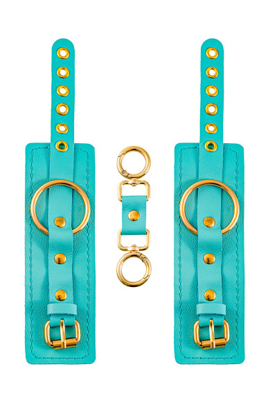 Голубые однослойные кожаные наручники